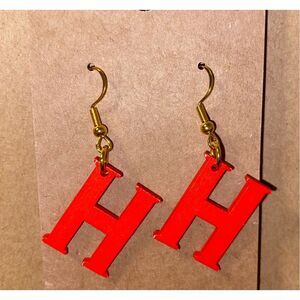 ☀️3/$12☀️ Letter “H” Earrings with Sterling Silver Hooks. (Red)